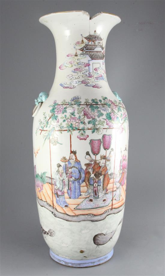 A large Chinese famille rose baluster vase, mid 19th century, height 61.5cm chip to rim with short associated crack
